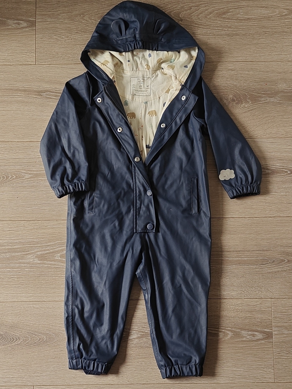 Navy Kids Waterproof One-Piece Rain Suit with Hood